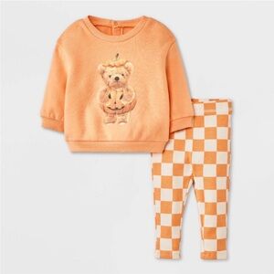 Halloween Pumpkin Bear and checkered pants Matching Set
